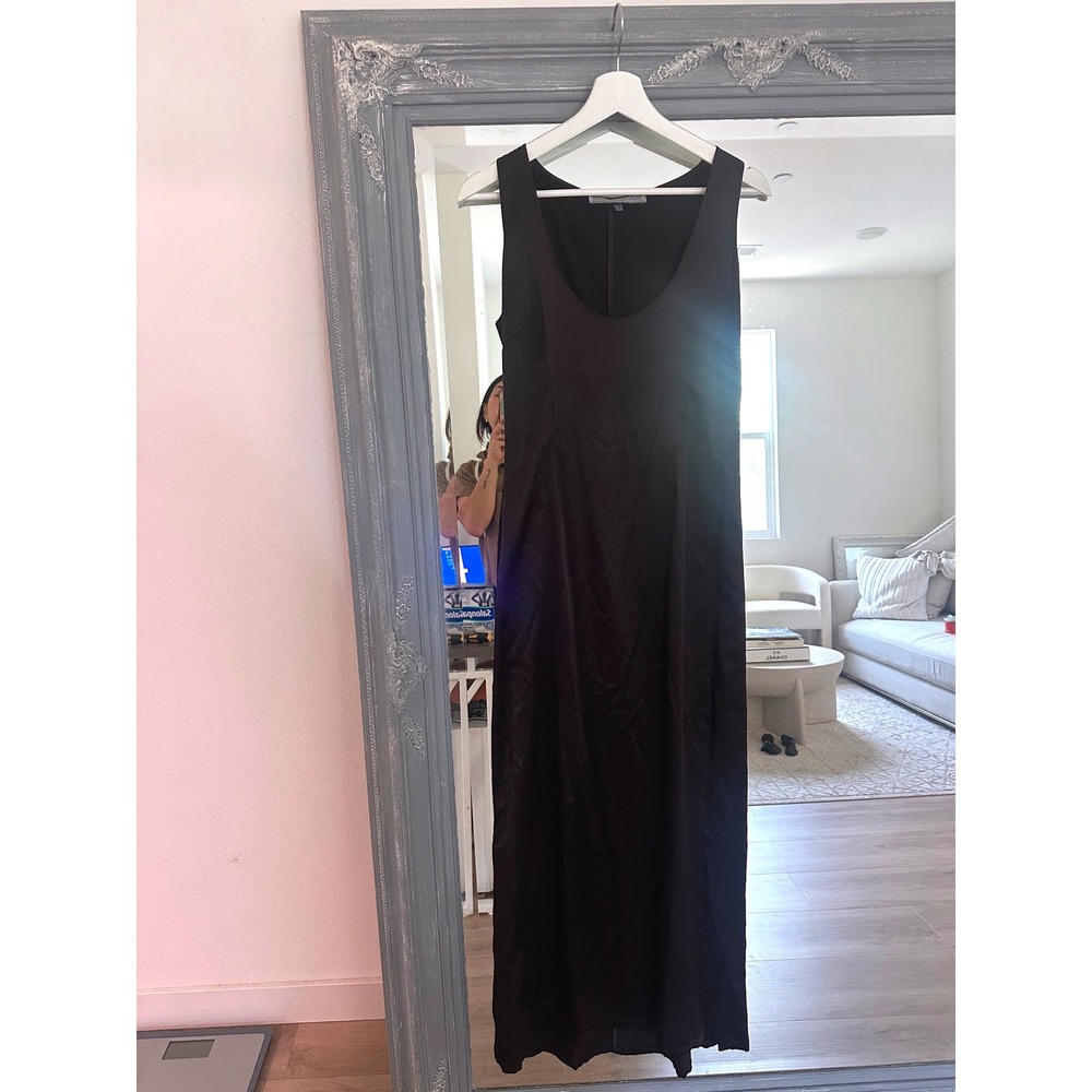 Morgane Le Fay Liliana Casabal Silk Maxi Dress Brown Scoop Neck Tank Dress 90s M